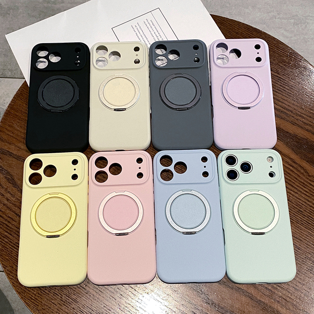 Liquid Silicone Case for iPhone 17 16 15 Pro with Magnetic Ring Stand Camera Lens Protection Kickstand Phone Cover