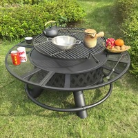 Table de brasero extérieur moderne en acier au carbone avec barbecue rotatif manuel et pique à charbon inclus