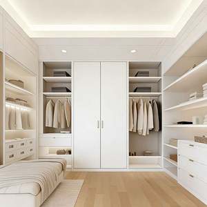 Luxury Walk-In Minimalist White Wardrobe Full Custom Storage Adjustable Shelving Bedroom Furniture with Integrated LED Lighting - Product Image 1