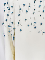 Robe de soirée longue blanche haut de gamme pour banquet, col rond, manches longues, ornée de perles lourdes, collection printemps