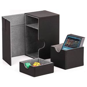 Boîte de jeu de société en cuir PU noir FX avec intérieur rouge, design à 2 tiroirs, plateau à dés portable pour Magic Yugioh TCG - Product Image 3