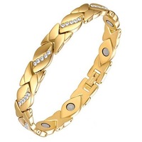 Bracelet magnétique détachable en bronze brossé vintage avec cristaux, alliage plaqué or, bijoux chic et tendance pour femmes, vente en gros