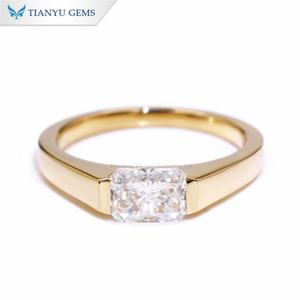 Tianyu 7x5mm Radiant Cut D VVS Moissanite Diamond Solid Gold 10K 14K 18K Compromiso Boda Bandas para hombres - Product Image 1