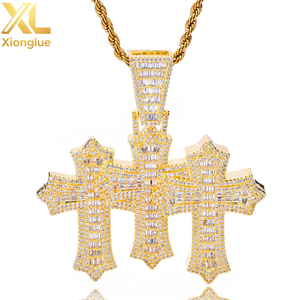 Colgantes de Cruz para Collar, Chapados en Oro, de Latón con Circonita Cúbica, Joyería de Moda Hip Hop, Venta al por Mayor, Personalizados - Product Image 1