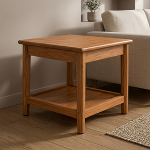 Table à manger ronde en teck massif avec étagère inférieure, design scandinave moderne, écologique, durable, stable, meubles de maison pour 2 personnes - Product Image 4