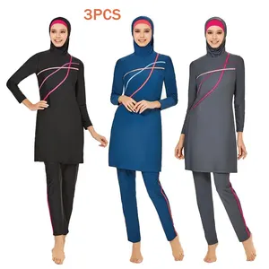 Ukuran xxl musim panas 3 potong set bikini perempuan berkelanjutan pakaian renang muslim burkini wanita 2023