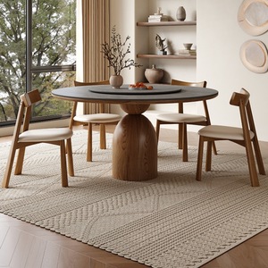 Ensemble table et chaises rondes en bois massif style nordique, 4 pièces, structure robuste pour salle à manger - Product Image 3