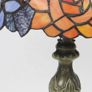 LongHuiJing Antique Tiffany Style Table Lamps Stained Glass Rose Lampshade <b>Light</b> With Zinc Alloy Base Desk <b>Lights</b> - Product Image 4