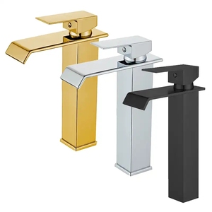 Modern Matt <strong>Black</strong> Square Waterfall Basin Faucet Colorblock Stainless Steel Body Hot Cold Water Mixer <strong>Taps</strong> for Bathroom Washing - Product Image 3