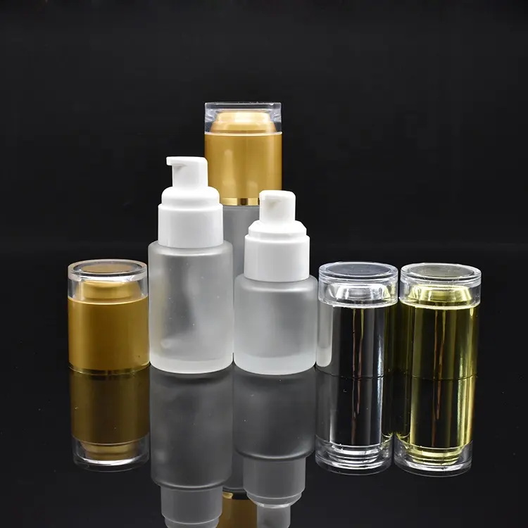Botol Krim serum kaca bahu datar, ukuran Mini 20ml 30ml 40ml 50ml 60ml 80ml matte dengan tutup pompa Losion untuk minyak esensial