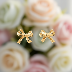 Orecchini a perno con fiocco E3866, placcati oro, in lega di zinco, gioielli da donna, graziosi e alla moda, idea regalo - Product Image 2