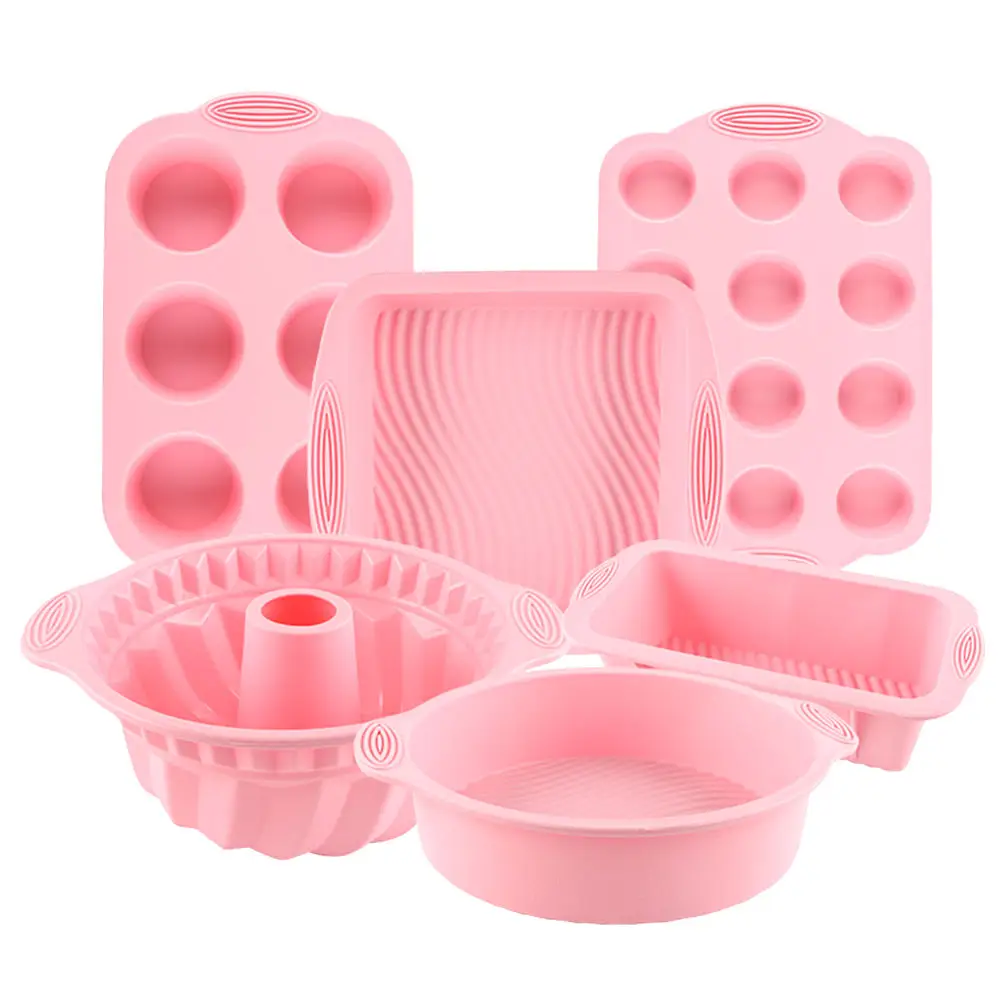 Nuovo 3d rosa sei pezzi muffin cup toast mousse cake making tool cottura stampo per dolci in silicone bakeware