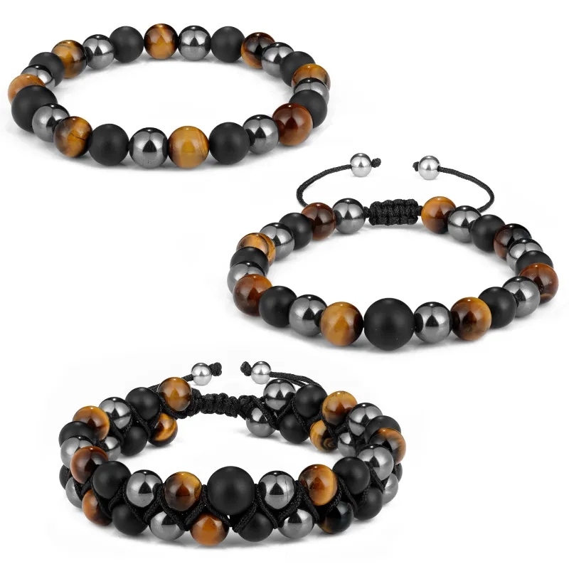 Haosen Wholesale Fashion Stretch Best Friend Natural Tiger Eye Stone Beads Bracelet