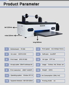 Impresora Digital Directa a Película (DTF) A3, Máquina de Impresión de Camisetas R1390 L1800 con Cabezal de Impresión y Tela de Transferencia para Impresión de Logotipos - Product Image 6