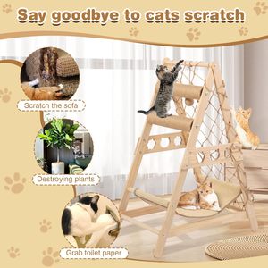 Wooden Cat <strong>Tower</strong> with Hammock Natural Sisal Climbing Frame Indoor Cat <strong>Play</strong> Gym for 20 Lbs Cats and Kittens - Perfect - Product Image 5