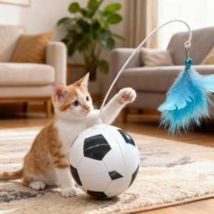 <b>Cat</b> Soccer Ball Treat Dispensing <b>Interactive</b> <b>Toy</b> With Feathers For <b>Cats</b> Self-Entertainment Playtime Fun - Product Image 2