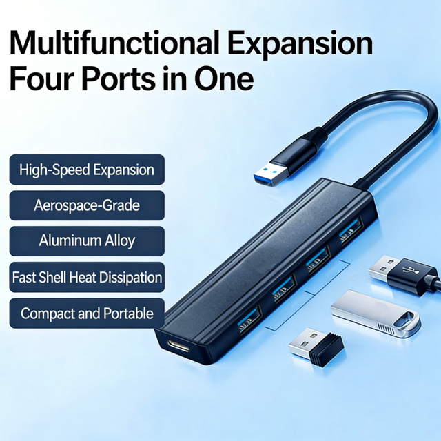 Fast Shipping 5Gbps High Speed 4 Port USB 3.0 Hub Aluminum Plug and Play Converter for Computer Laptop Desktop USB C Hub