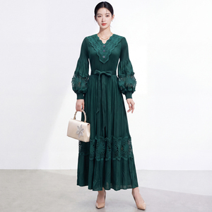 Robe plissée vintage grande taille pour femme, à volants cascade, moderne, haut de gamme, pour soirée, nouvelle collection automne 2026, style américain, best-seller - Product Image 1