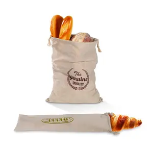 Custom Logo Design Folded Biodegradable Recycled Customizable Packing Produce Drawstring Flax Reusable Linen Bread Bag