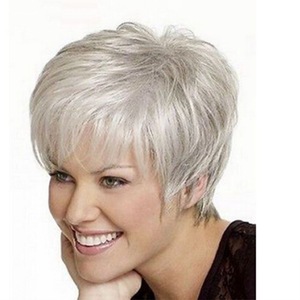 Perruque synthétique à cuticules, nouvelle collection Pixie courte bouclée et coupe vierge, à bas prix, pour maman, 2 pièces - Product Image 2