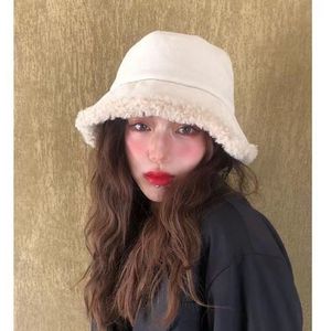 Lambswool Fisherman Hat Winter Warm Fleece Lining Unisex Bucket Hat Khaki Black White Caramel Wide Brim Cover Face - Product Image 2