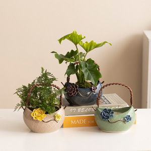 Panier <span class=keywords><strong>de</strong></span> fleurs en rotin, Pot <span class=keywords><strong>de</strong></span> fleurs succulentes à main, Pot <span class=keywords><strong>de</strong></span> plante verte en céramique, décor d'intérieur, Pot <span class=keywords><strong>de</strong></span> jardinière, Pot <span class=keywords><strong>de</strong></span> poterie - Product Image 3