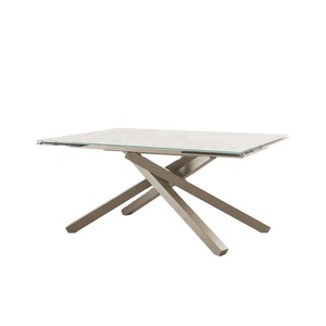 Tavolo da pranzo girevole allungabile minimalista moderno con lacca rettangolare <span class=keywords><strong>in</strong></span> <span class=keywords><strong>vetro</strong></span> Top <span class=keywords><strong>Design</strong></span> nuovo modello <span class=keywords><strong>di</strong></span> fabbrica vendere materiale <span class=keywords><strong>in</strong></span> acciaio - Product Image 1