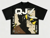 T-shirt Streetwear Oversize Délavé à Épaules Tombantes avec Motif Abeille et Lettre D de Tyler, Creator, Style High Street