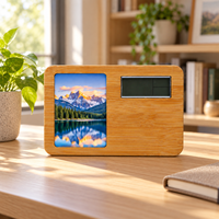 Cadre photo en bambou avec plaque en aluminium, décoration de bureau, cadeaux de Noël, logo personnalisé par transfert à chaud, horloge, date, artisanat numérique