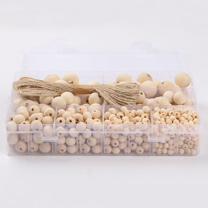 Perles en bois naturel avec corde en chanvre, ensemble pour travaux manuels, perles rondes de tailles variées pour la fabrication de bijoux et la décoration - Product Image 3