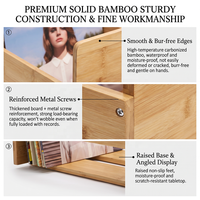 Support de disques vinyles en bambou naturel avec poignée portable, présentoir de magazines, étagère de rangement de bureau, présentoir de vinyles pour bureau - Vente en gros