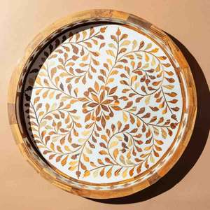 Plateau de service en incrustation d'os de forme ronde pour décor de table Design en corne et bois plateau de fruits 2025 - Product Image 2