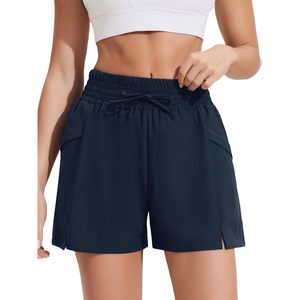 FOXA Short en maille pour femme avec poche pour téléphone, coupe ample, couleur unie, polyester, vêtements de fitness - Product Image 1