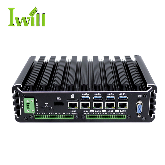 DC 9V to 36V Wide Voltage Computer Pc System Cele Ron 3855U 5 LAN Industrial Computer Accessories with GPIO