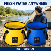 Seau pliable personnalisé avec logo, 20 L, sac à eau en PVC imperméable avec poignée noire, essentiels de voyage pour le camping, la pêche, le lavage de voiture
