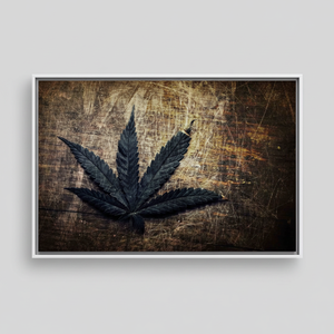 Vintage Grunge Cannabis Leaf Printed <b>Canvas</b>, Elegant Wall Art Decor,WHITE <b>FRAMED</b> <b>CANVAS</b> - Product Image 2