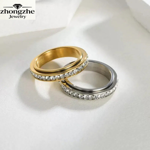 Bague rotative CE Zhongzhe en acier inoxydable, étanche, <span class=keywords><strong>anti</strong></span>-ternissement, <span class=keywords><strong>anti</strong></span>-<span class=keywords><strong>stress</strong></span>, avec zircon étoilé, pour femmes et hommes - Product Image 1