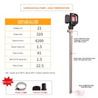 Pompe de vidange d'huile chaude sans fil 21V résistante à la chaleur, basse pression, OEM, 1 batterie, 1 chargeur, moteur 320W pour transfert d'essence/diesel