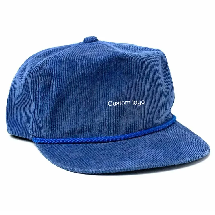Custom Embroidery Patch Logo Mens Alta Qualidade 5 Painel Não Estruturado Corduroy Corda Snapback Cap Hat
