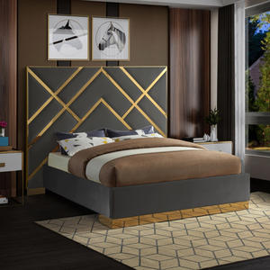 Focus Mobilier de chambre à coucher design industriel en métal <span class=keywords><strong>Lit</strong></span> moderne de luxe en bois rembourré Queen King Size en velours doux - Product Image 2