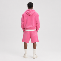 Nouveautés : Ensemble de survêtement personnalisé épais avec lettres en chenille, sweat à capuche zippé et short pour homme, rose délavé style vintage