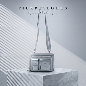 Pierre Loues Women's Crossbody Bag Small <b>Square</b> Multi <b>Pocket</b> Soft Leather <b>White</b> Silver Summer 2026 - Product Image 2