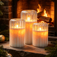 Bougie LED personnalisée 3x4 5 6 pouces ronde côtelée en verre lisse, cire cristalline blanche, mèche vacillante, lumière chaude, télécommande