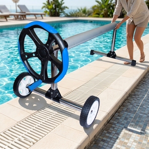 <span class=keywords><strong>Enrouleur</strong></span> de bâche de <span class=keywords><strong>piscine</strong></span> enterrée de luxe avec roues, connecteur en T pour un emballage facile, système d'enroulement et de rangement de bâche - Product Image 3