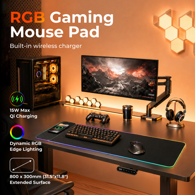 800x300x4mm Qi Wireless Charger RGB Gaming Mouse Pad With Easy lightning Control Large LED Desk Pad Mousepad Mat for Keyboard
