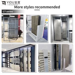 कस्टम स्टोन पुश पुल और शोरूम डिजाइन के साथ प्रीमियम स्लाइडिंग कक्षीय स्लैब रैक - Product Image 5