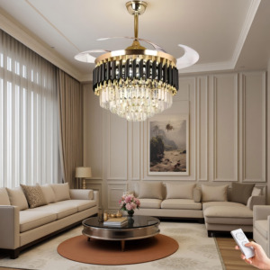 Đèn quạt trần pha lê tùy chỉnh nhà máy sản xuất, điều khiển từ xa++âm nhạc+giọng nói, đèn treo thông minh tích hợp quạt trang trí nhà cửa - Product Image 1