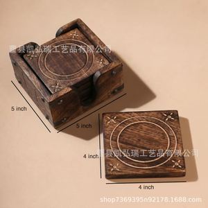 Posavasos retro de madera resistente al calor con caja de almacenamiento, posavasos de madera maciza para café, juego de posavasos de madera para tazas de té para el hogar - Product Image 1