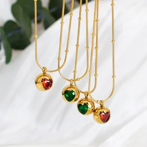 Tarnish Miễn Phí Vòng Bóng Khảm Với Tình Yêu Zirconia Ruby Đá Quý Ngọc Lục Bảo Zircon Vòng Cổ Bông Tai Set Thép Không Gỉ Đồ Trang Sức