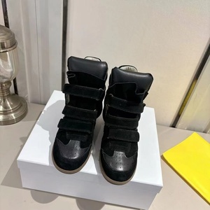 High quality Height-increasing Women's Sports Shoes Wedge <b>Heel</b> Genuine Leather Snow Boots High-top Casual Cotton Shoes - Product Image 3